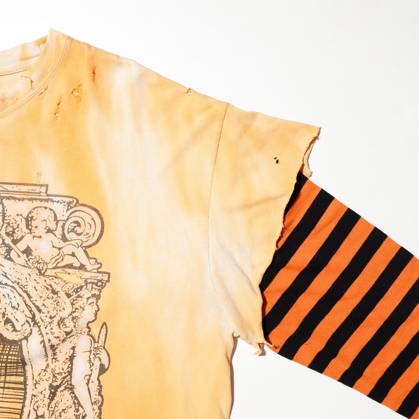 *one-off layered sleeve broken t-shirt