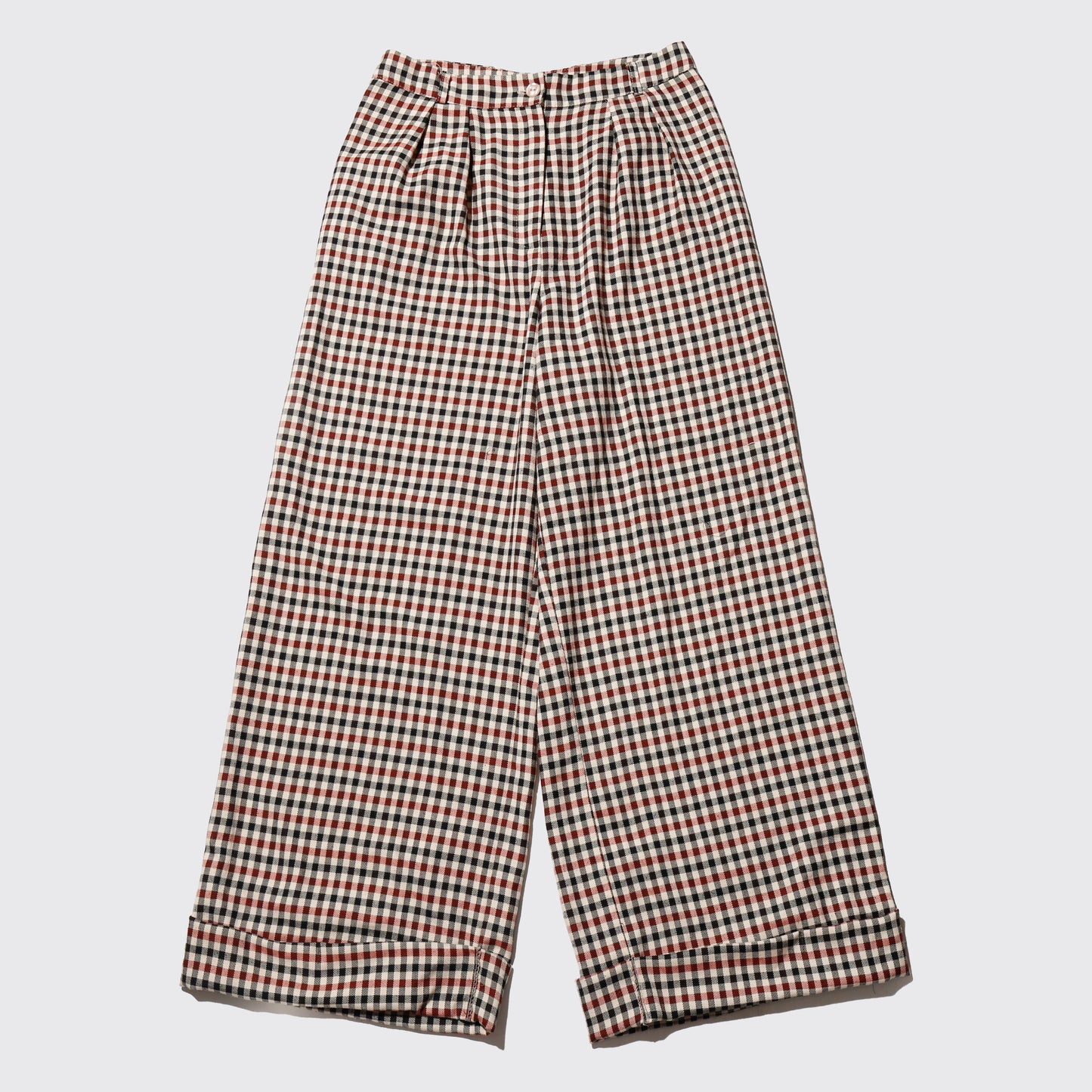 vintage check tucked wide slacks