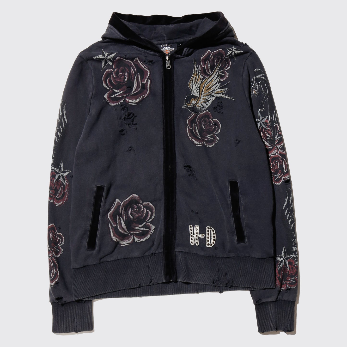 *one-off harley davidson tatoo broken hoodie