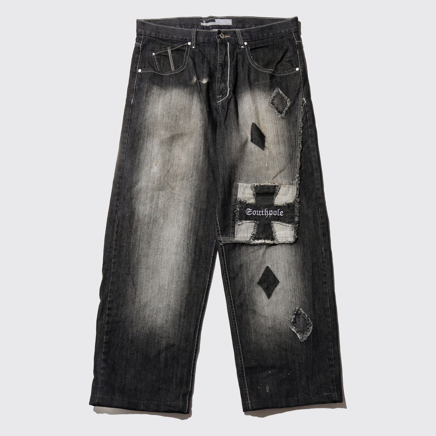 vintage south pole iron cross repaired baggy jeans