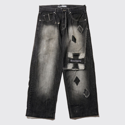 vintage south pole iron cross repaired baggy jeans