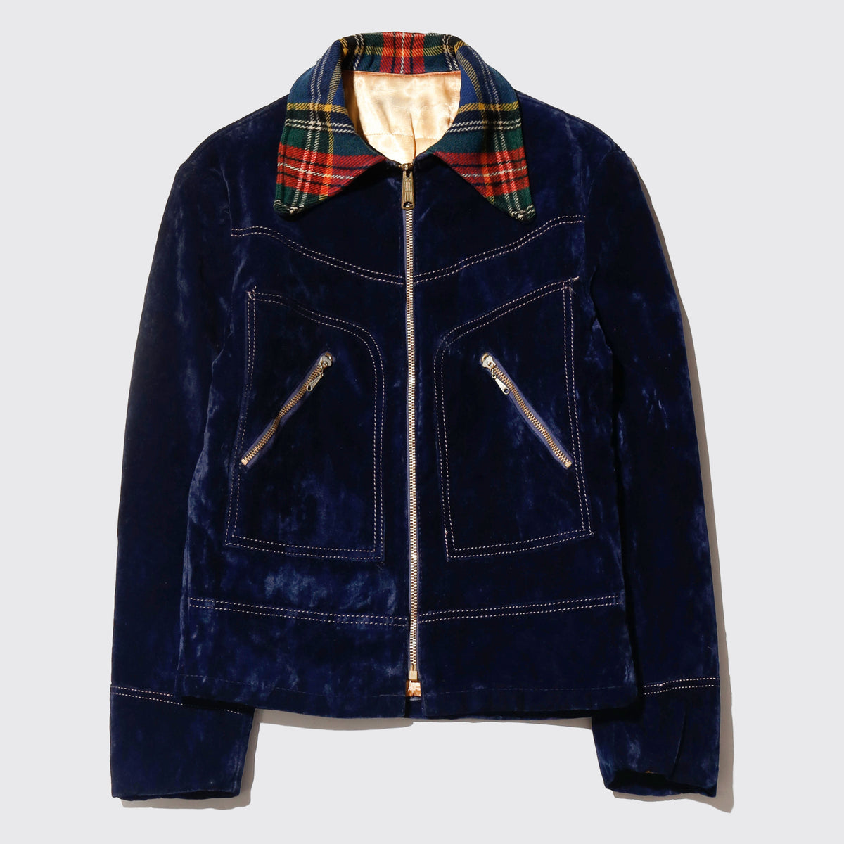 vintage 70's check collar velvet trucker jacket
