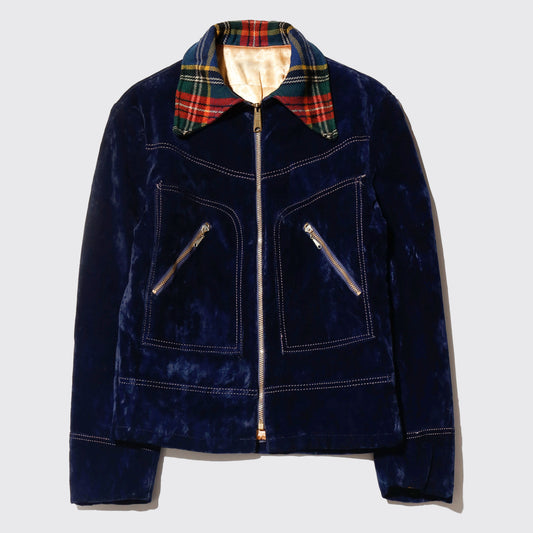 vintage 70's check collar velvet trucker jacket
