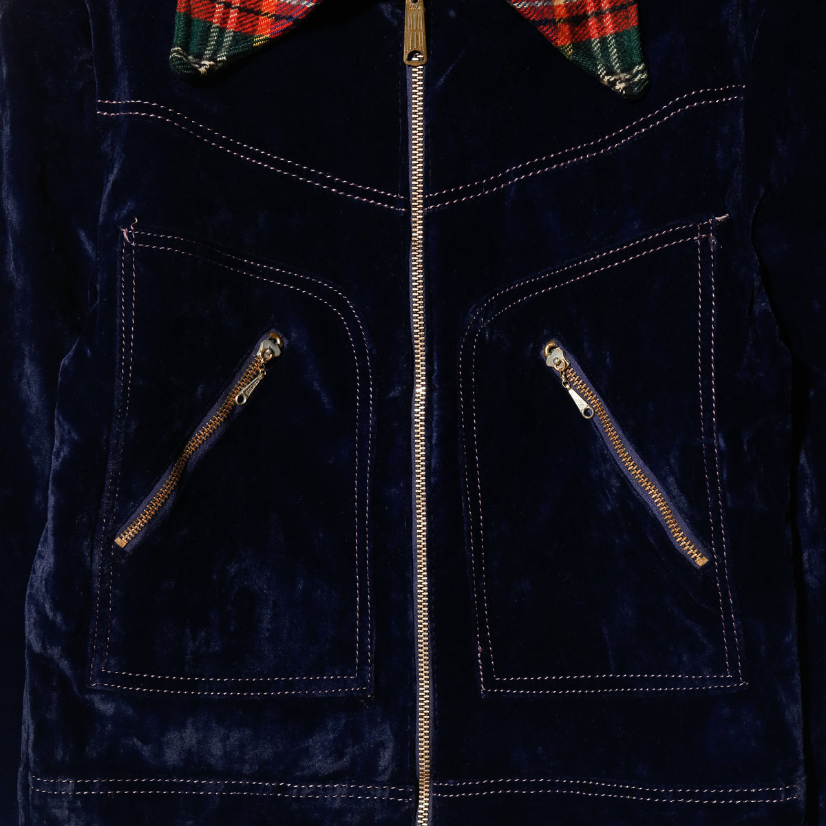vintage 70's check collar velvet trucker jacket