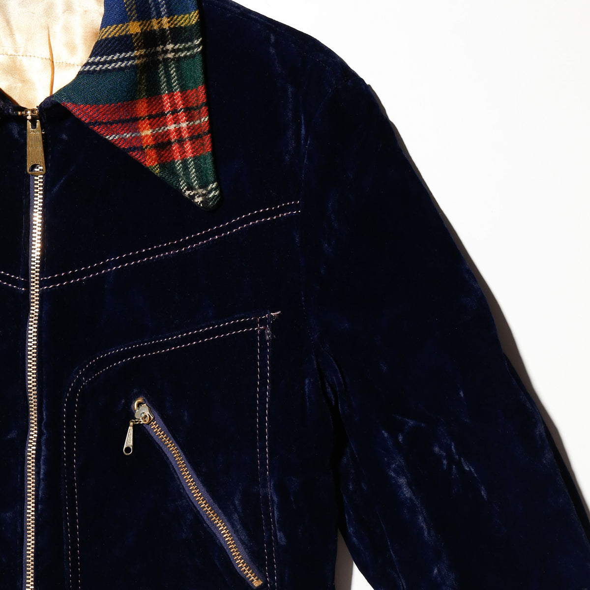 vintage 70's check collar velvet trucker jacket