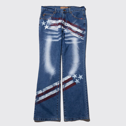 vintage star and stripe line flare jeans