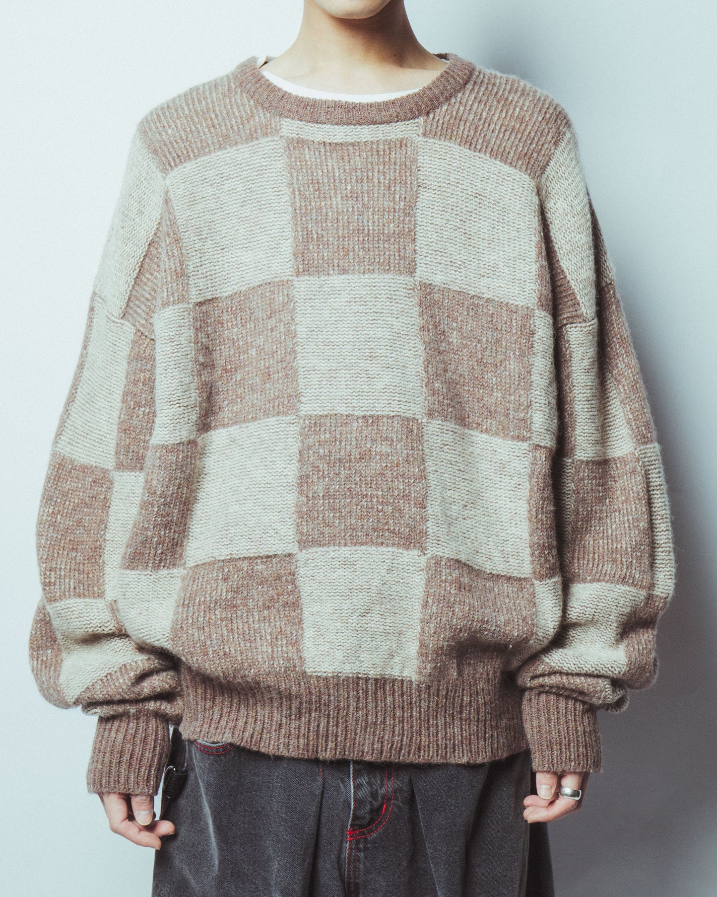 vintage check loose sweater