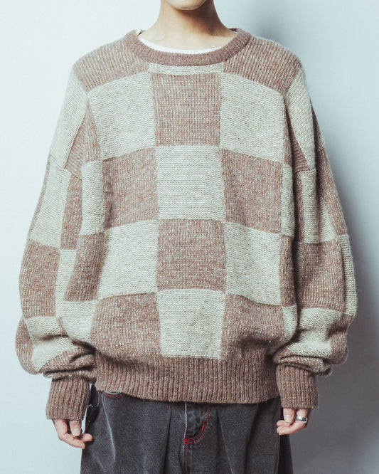 vintage check loose sweater