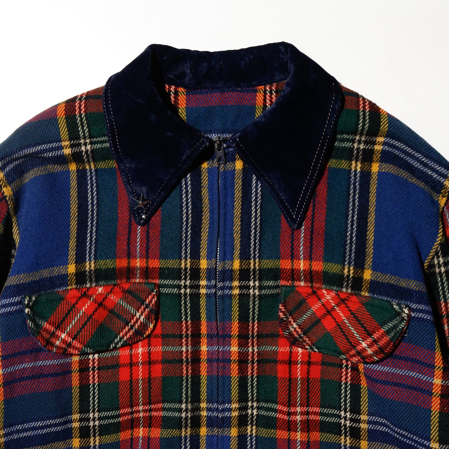 vintage 70's velvet collar check jacket