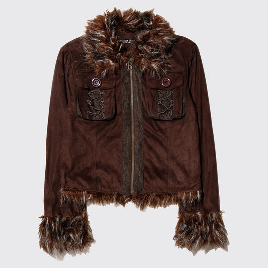 vintage faux fur combi aviator jacket