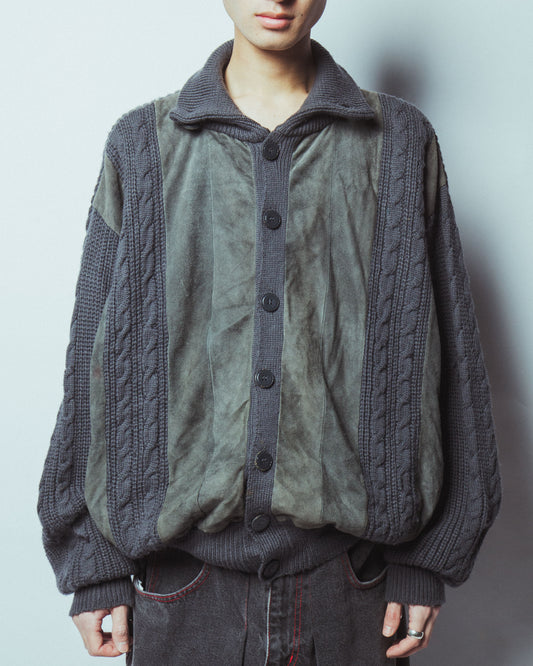 vintage suede combi cable knit jacket