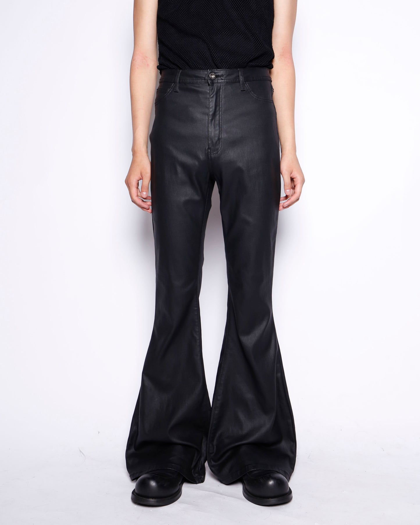 vintage low rise mega flare coating trousers