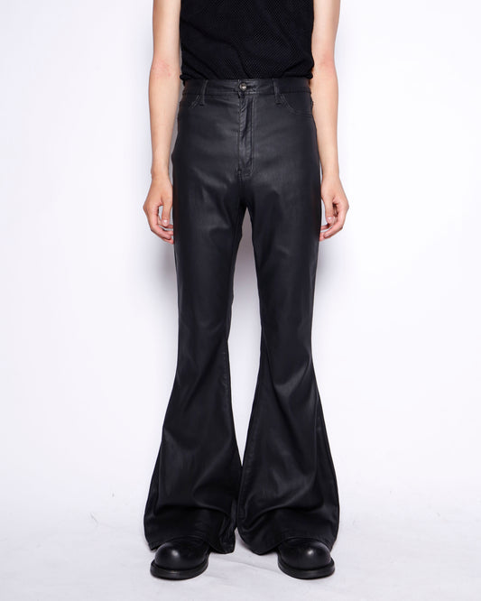 vintage low rise mega flare coating trousers