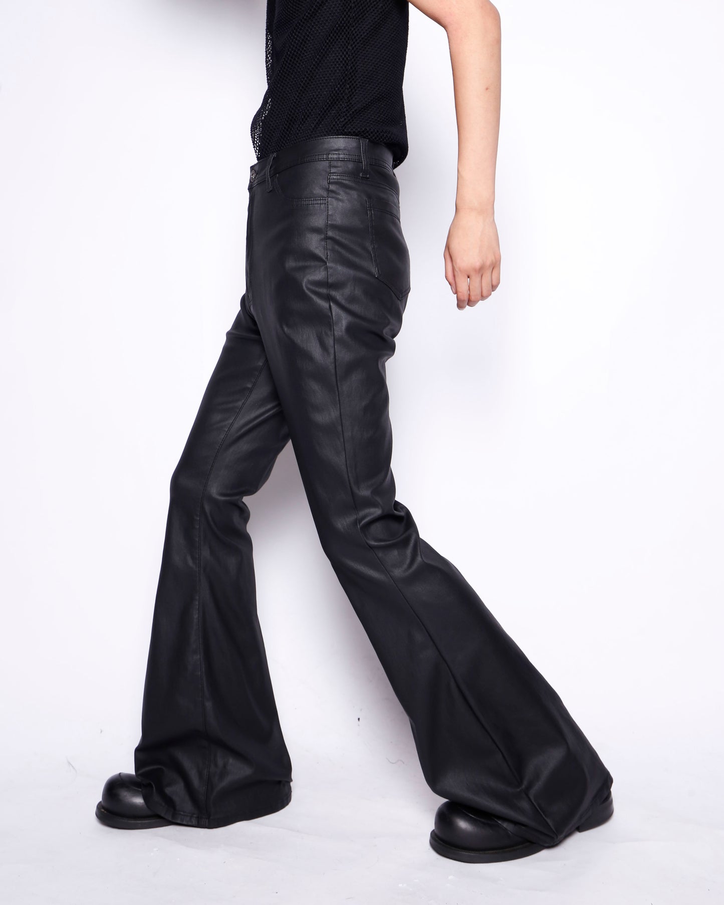 vintage low rise mega flare coating trousers