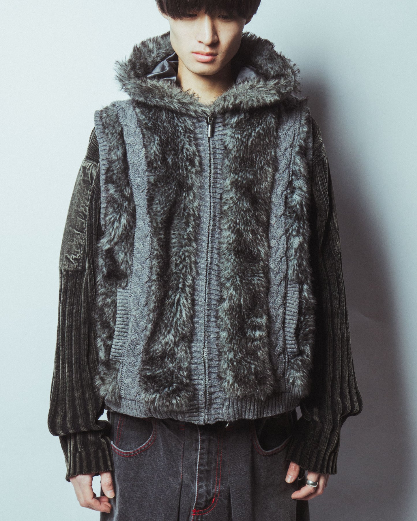 vintage hooded fur vest