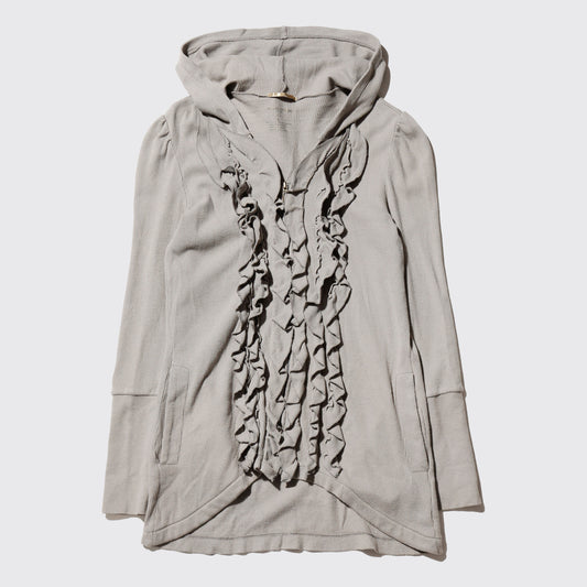 vintage frilled thermal zip hoodie