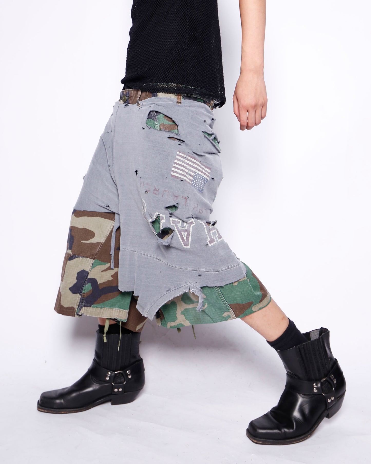 *one-off broken layered cargo shorts