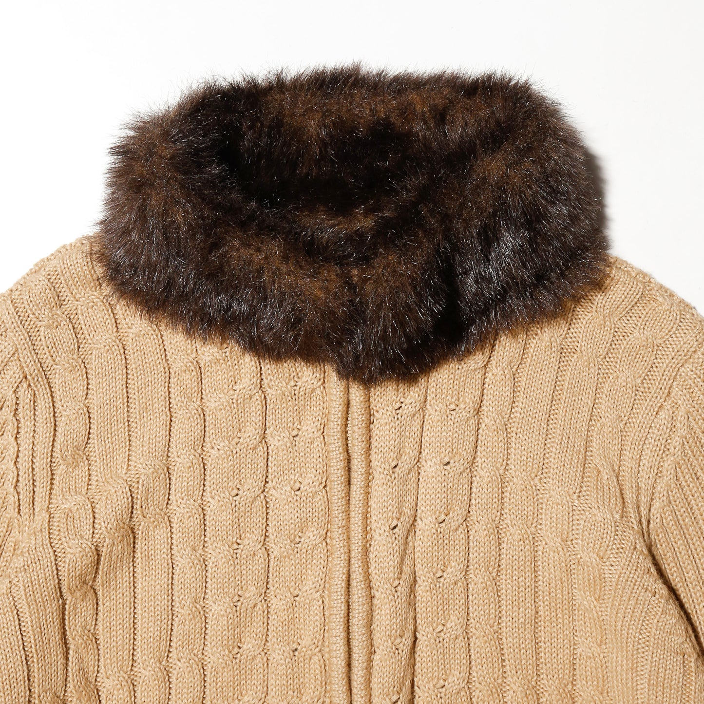 vintage fur collar cable knit jacket