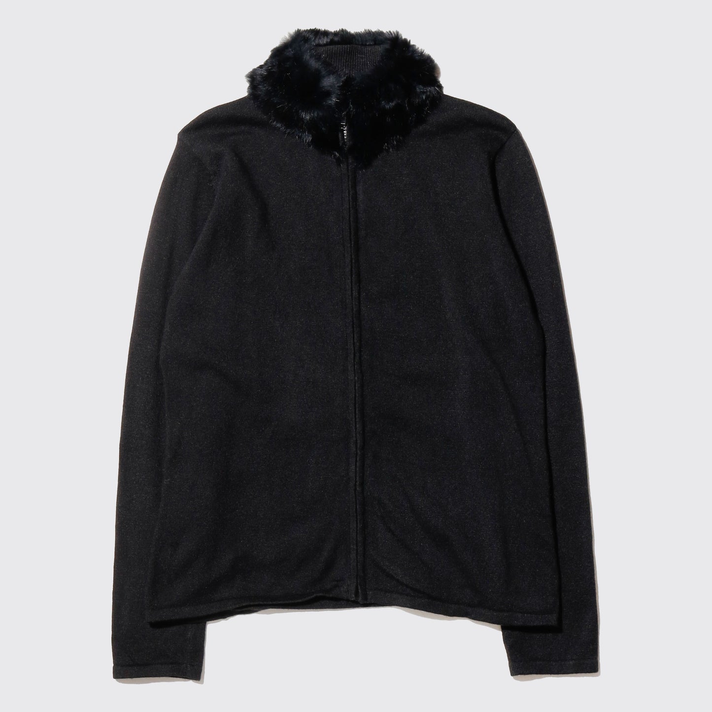 vintage fur neck zipped sweater