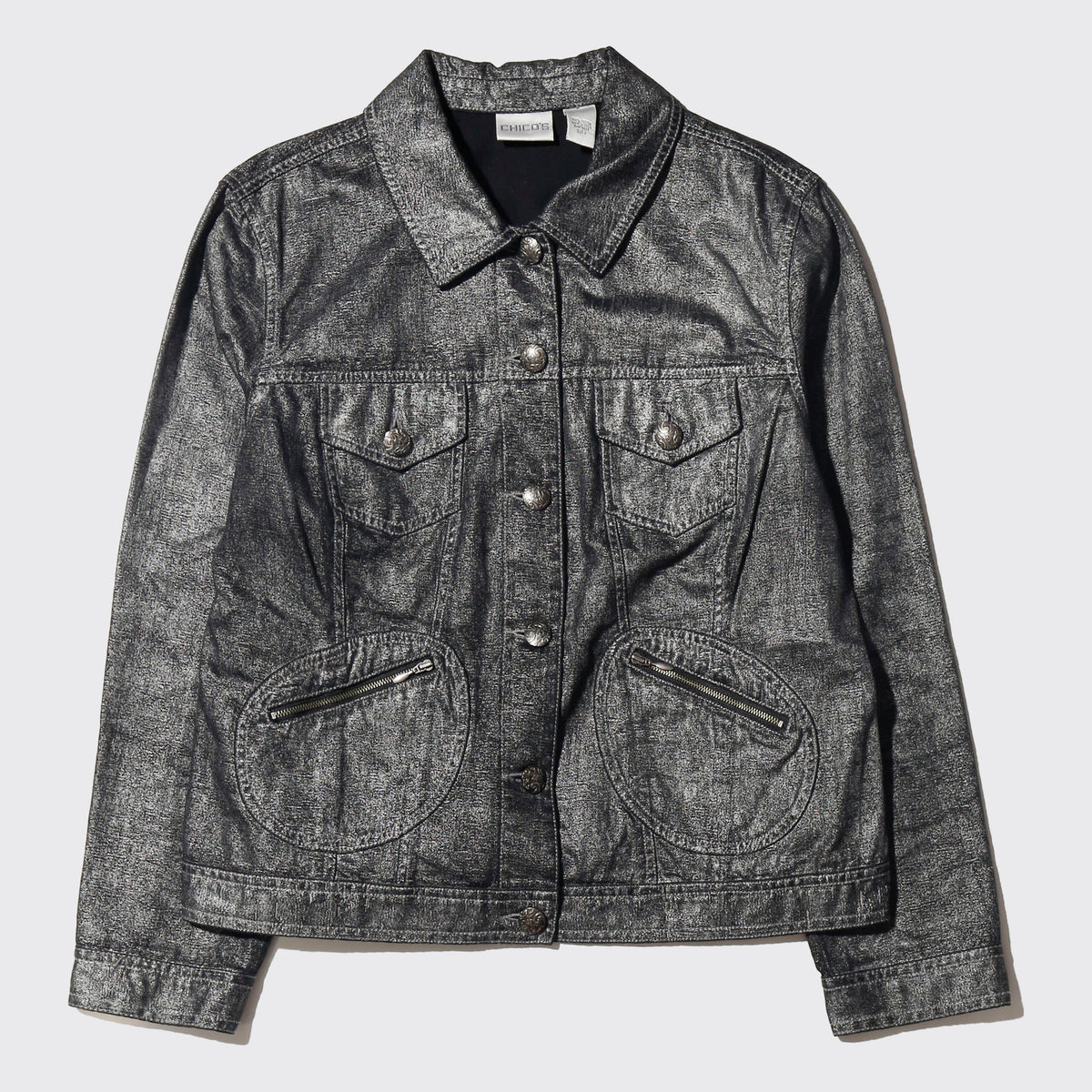 vintage chico's dust luster trucker jacket