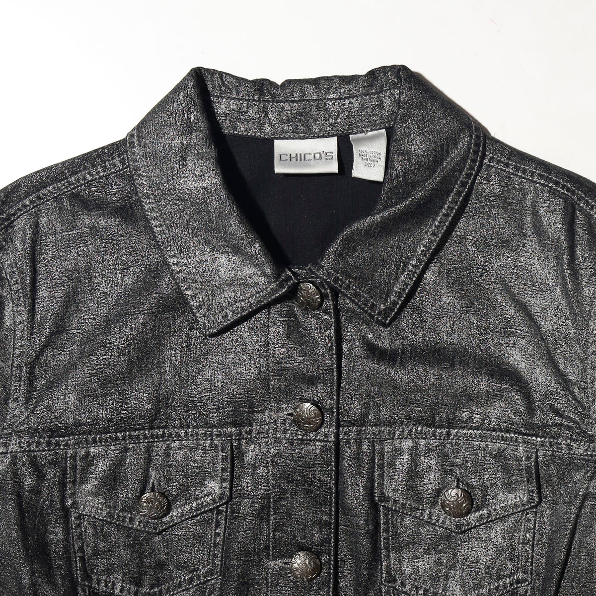 vintage chico's dust luster trucker jacket