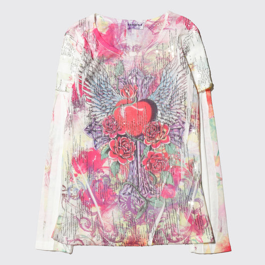 vintage spangle tatoo layered sheer l/s