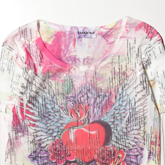 vintage spangle tatoo layered sheer l/s