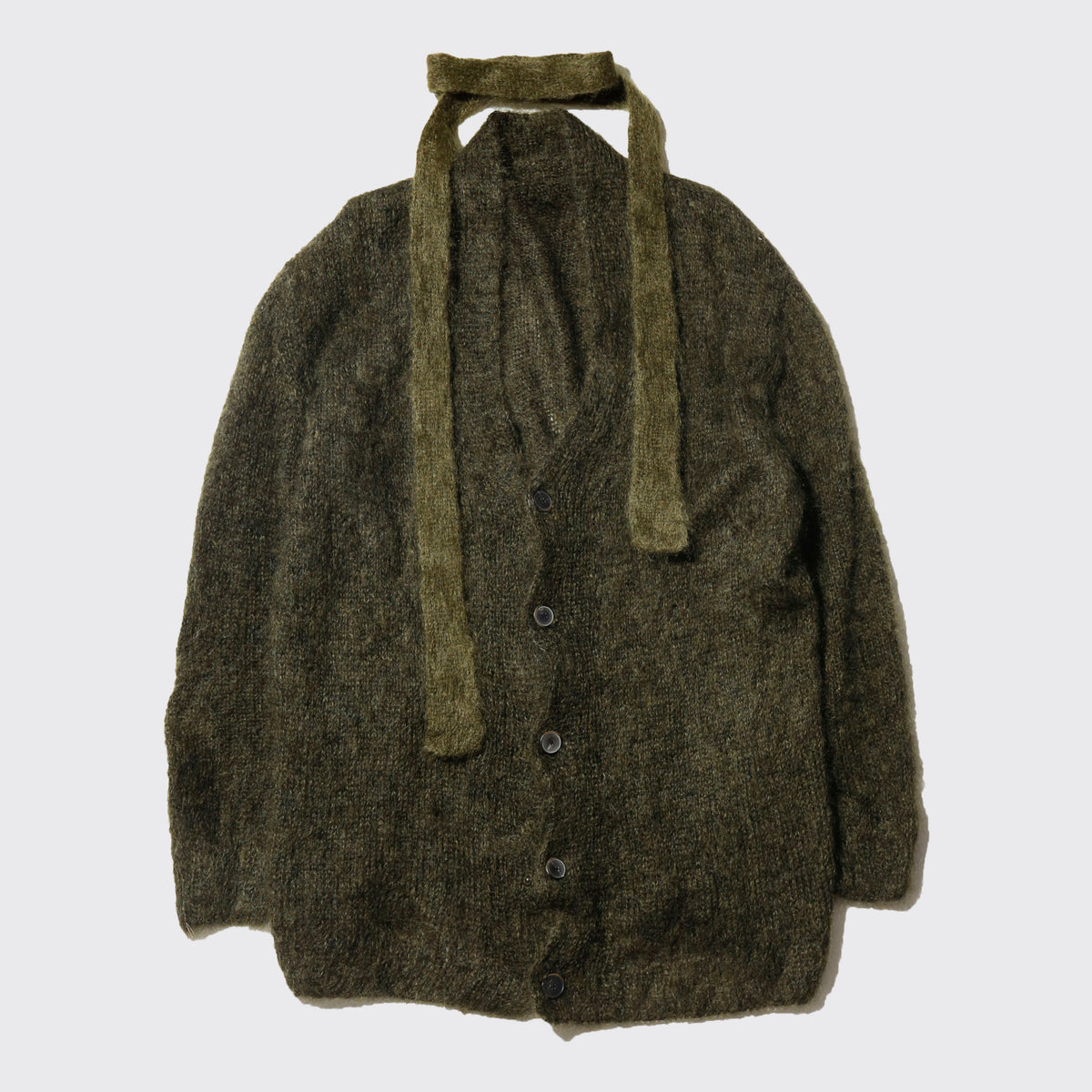 vintage olive hand knit mohair cardigan, with scarf
