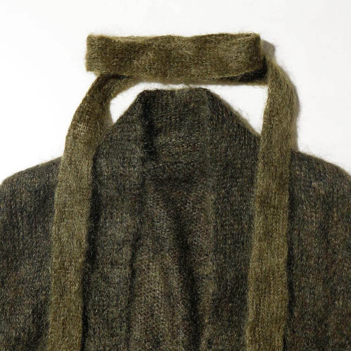 vintage olive hand knit mohair cardigan, with scarf