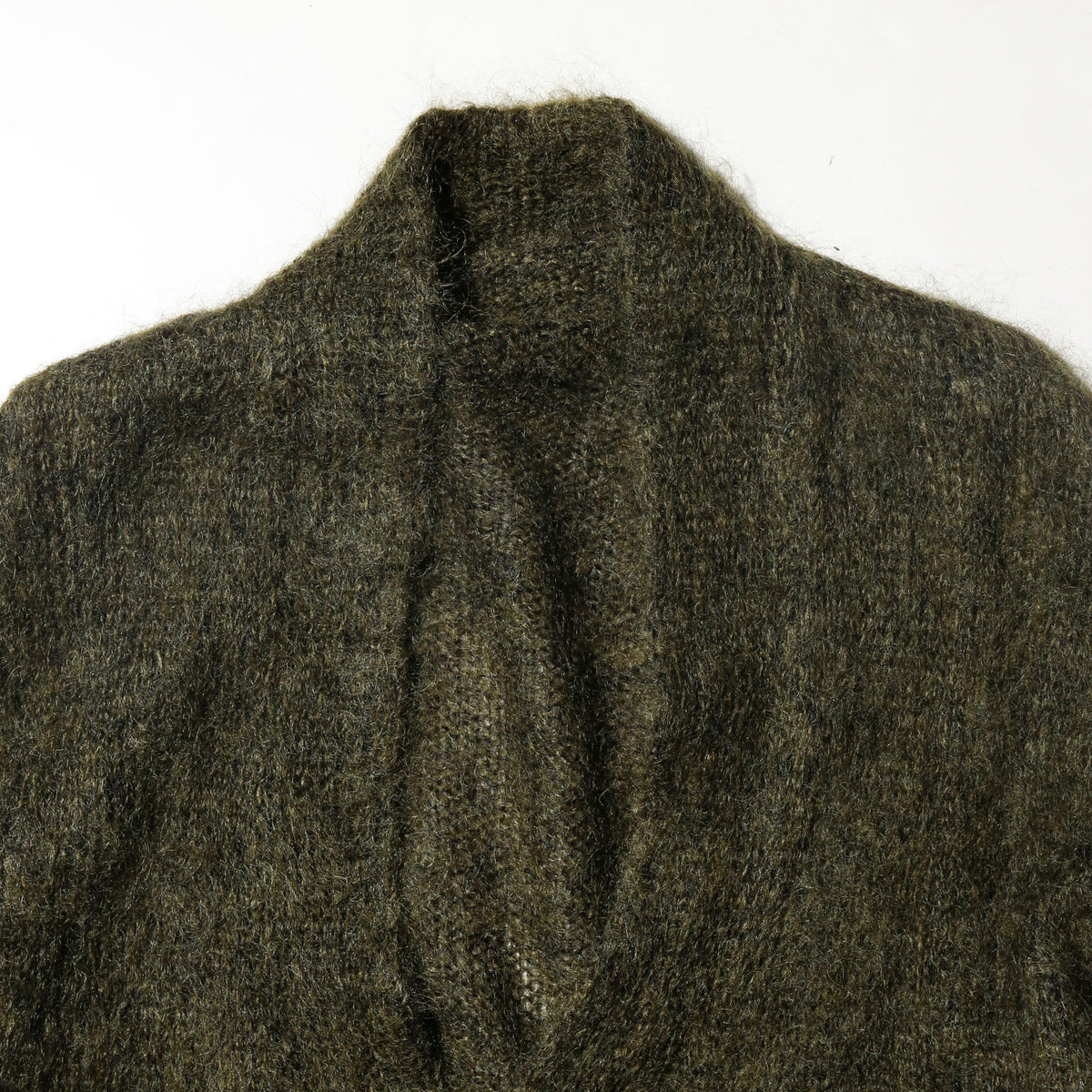 vintage olive hand knit mohair cardigan, with scarf