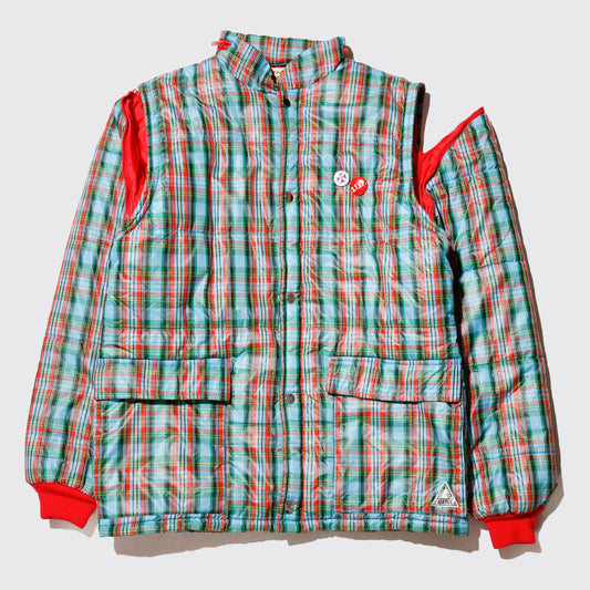 vintage check padded jacket , detachable sleeve