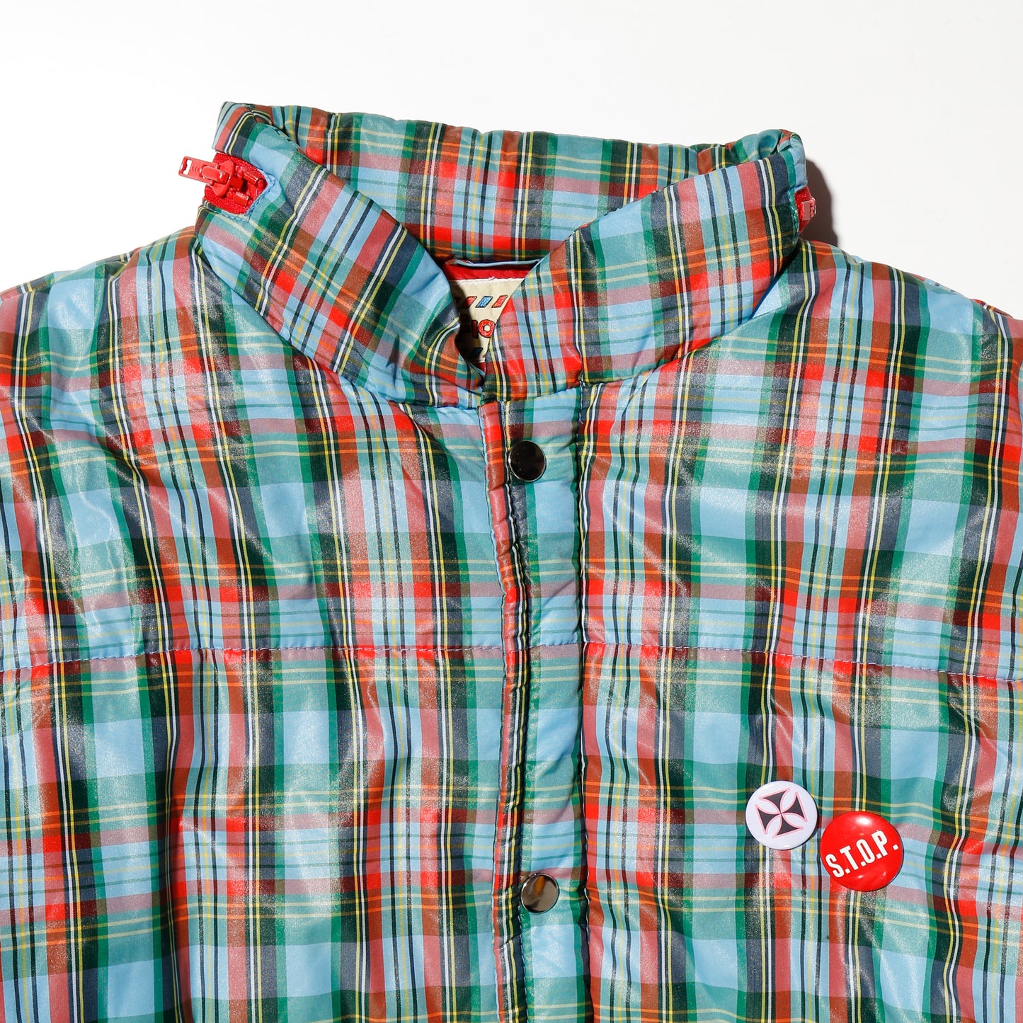 vintage check padded jacket , detachable sleeve