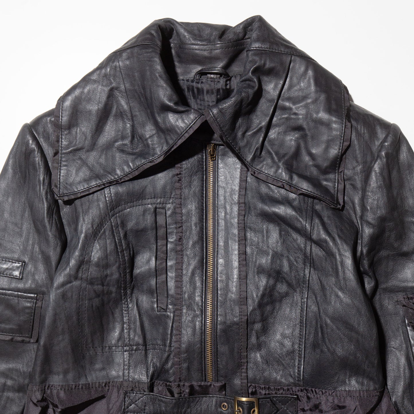 vintage belted combi leather jacket