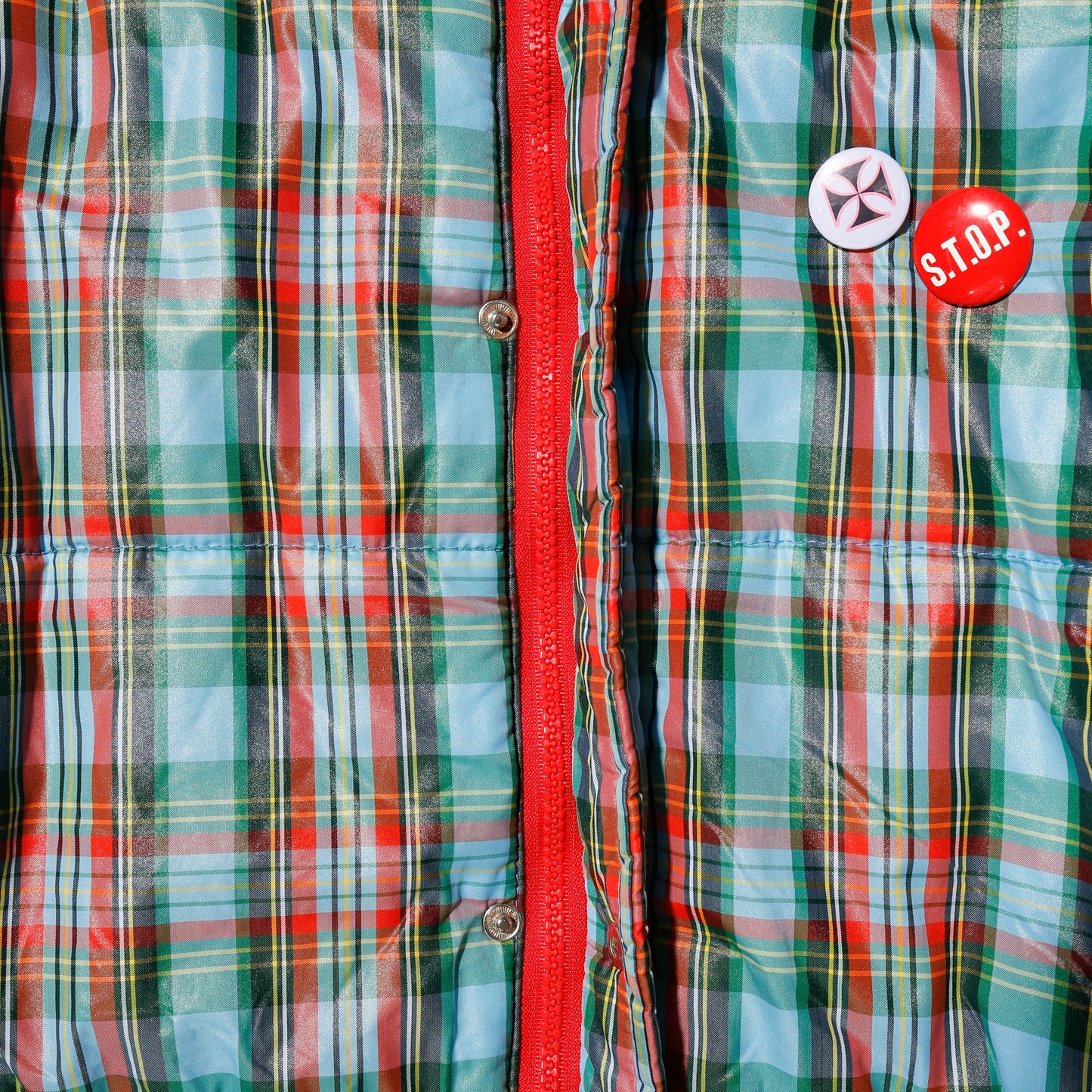 vintage check padded jacket , detachable sleeve