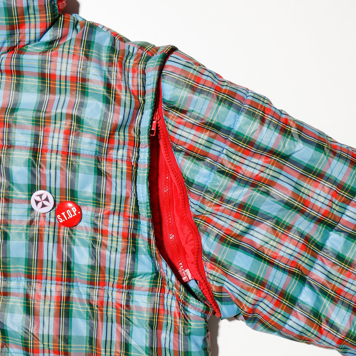 vintage check padded jacket , detachable sleeve