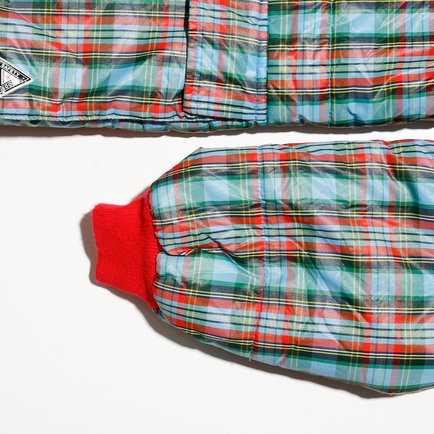 vintage check padded jacket , detachable sleeve