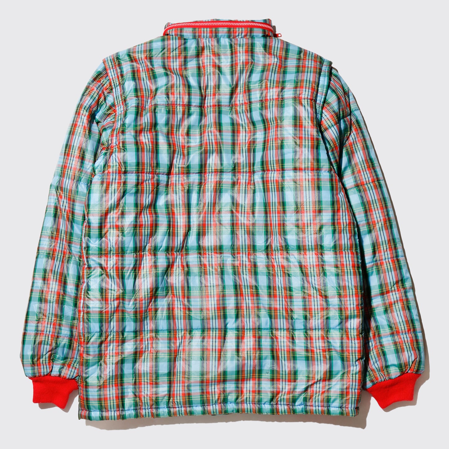 vintage check padded jacket , detachable sleeve