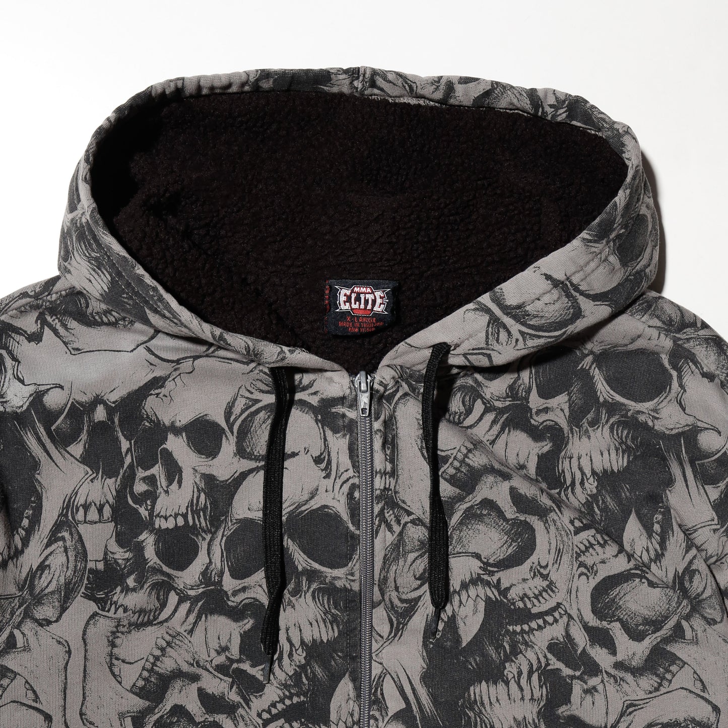 vintage elite skull boa lining hoodie