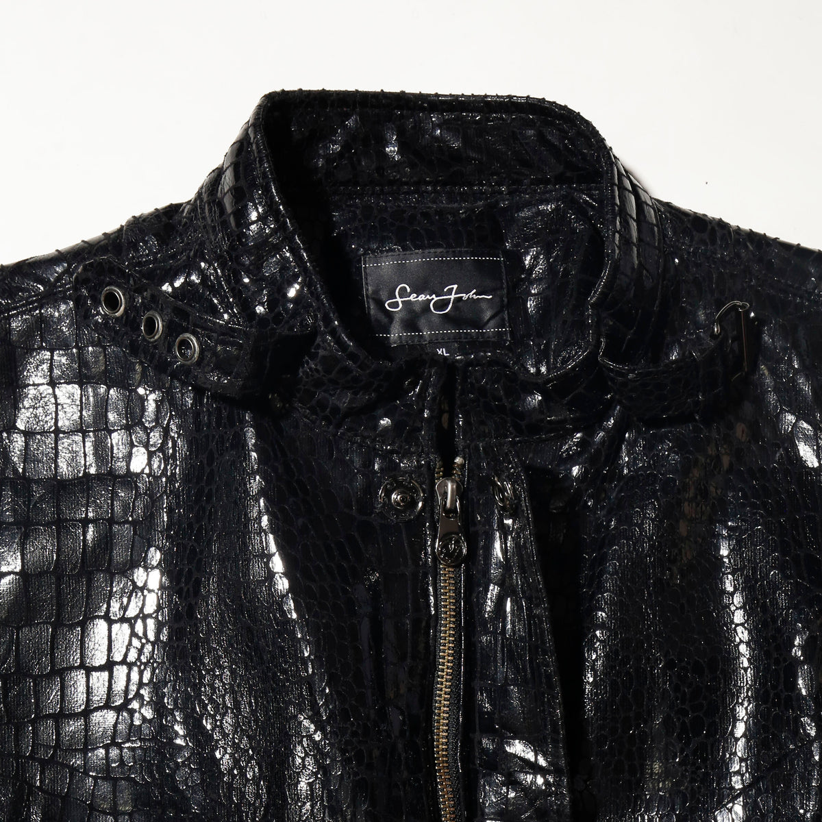 vintage sean john croc riding jacket, with fux fur liner