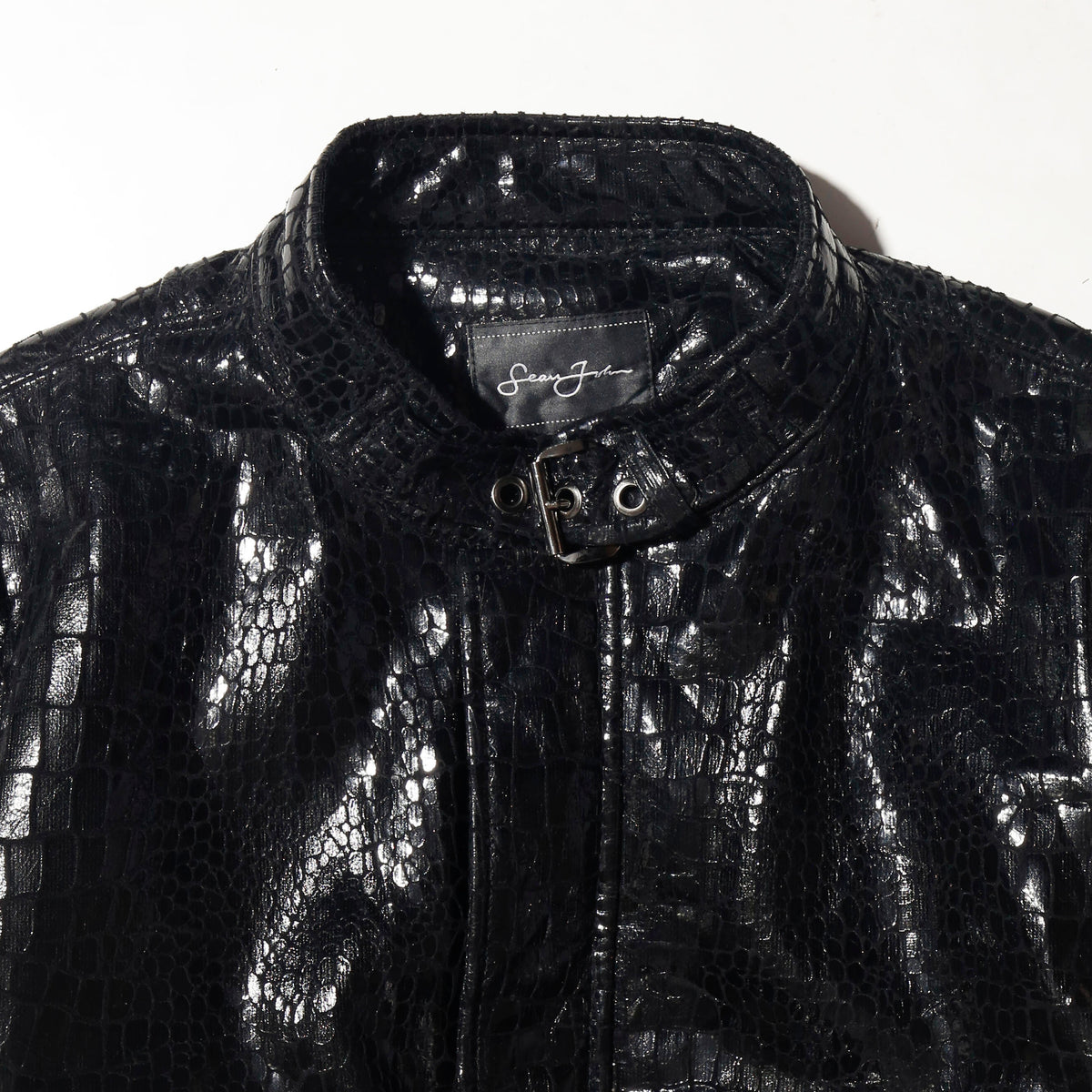 vintage sean john croc riding jacket, with fux fur liner