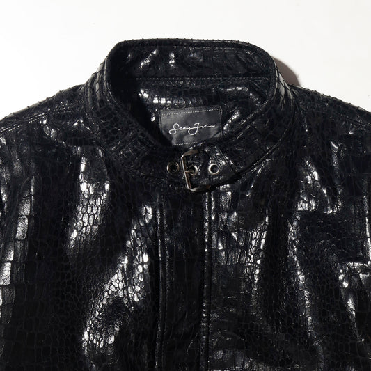 vintage sean john croc riding jacket, with fux fur liner