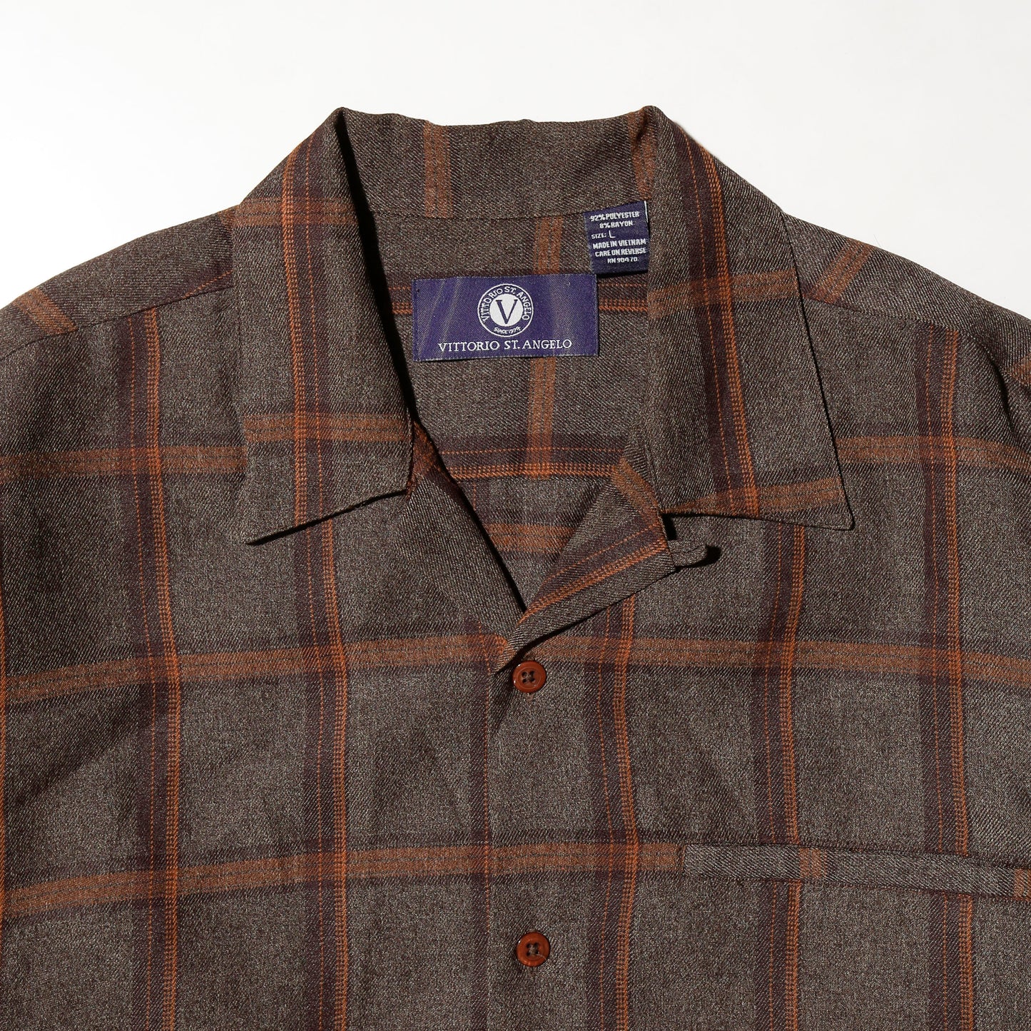 vintage open collar check box shirt