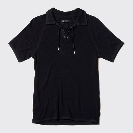 vintage lace up mesh polo h/s