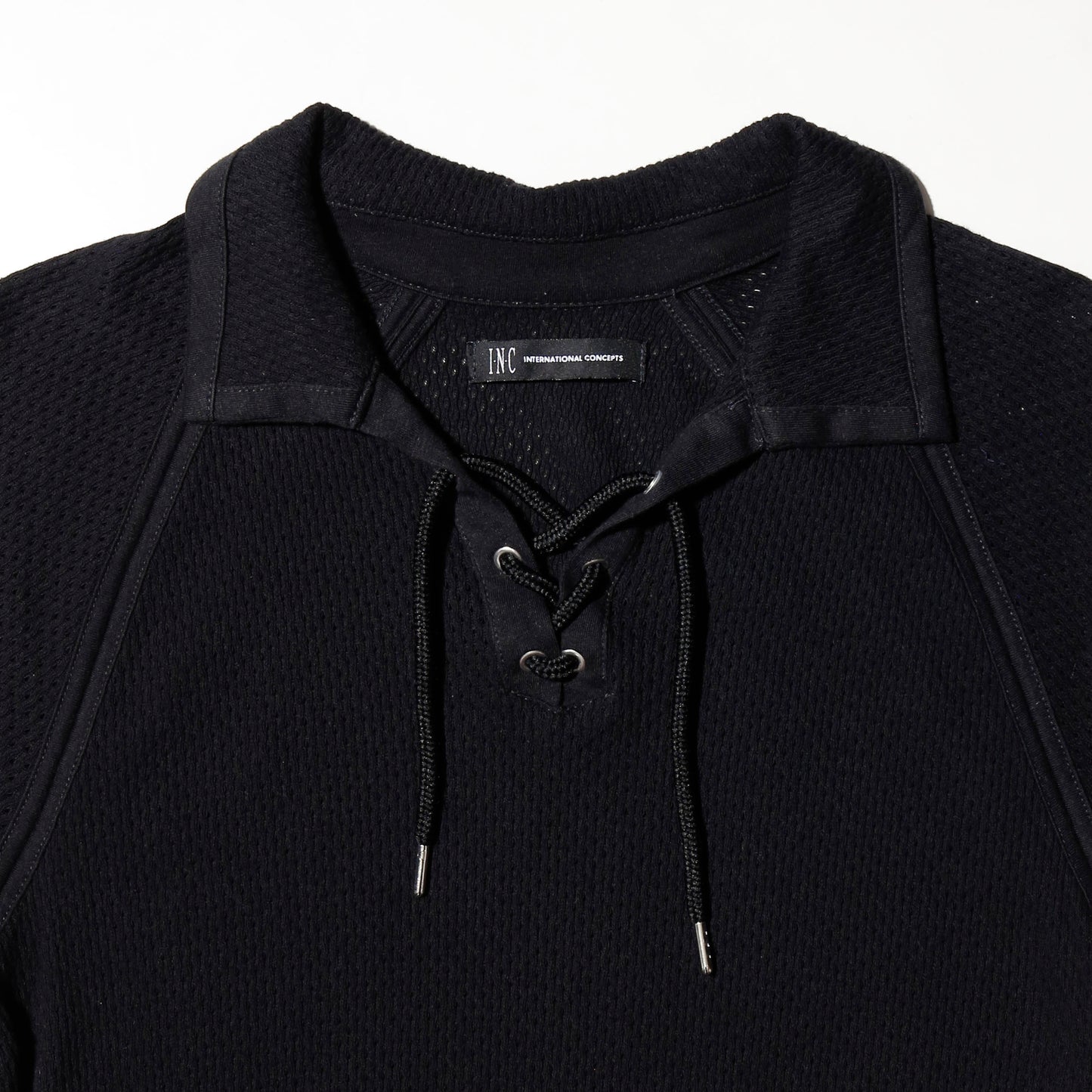 vintage lace up mesh polo h/s