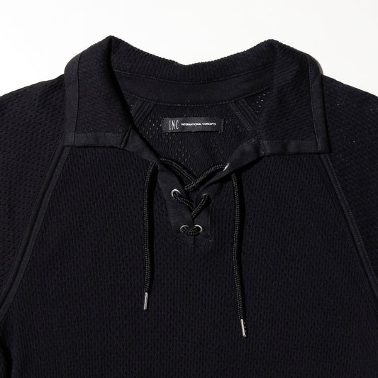 vintage lace up mesh polo h/s