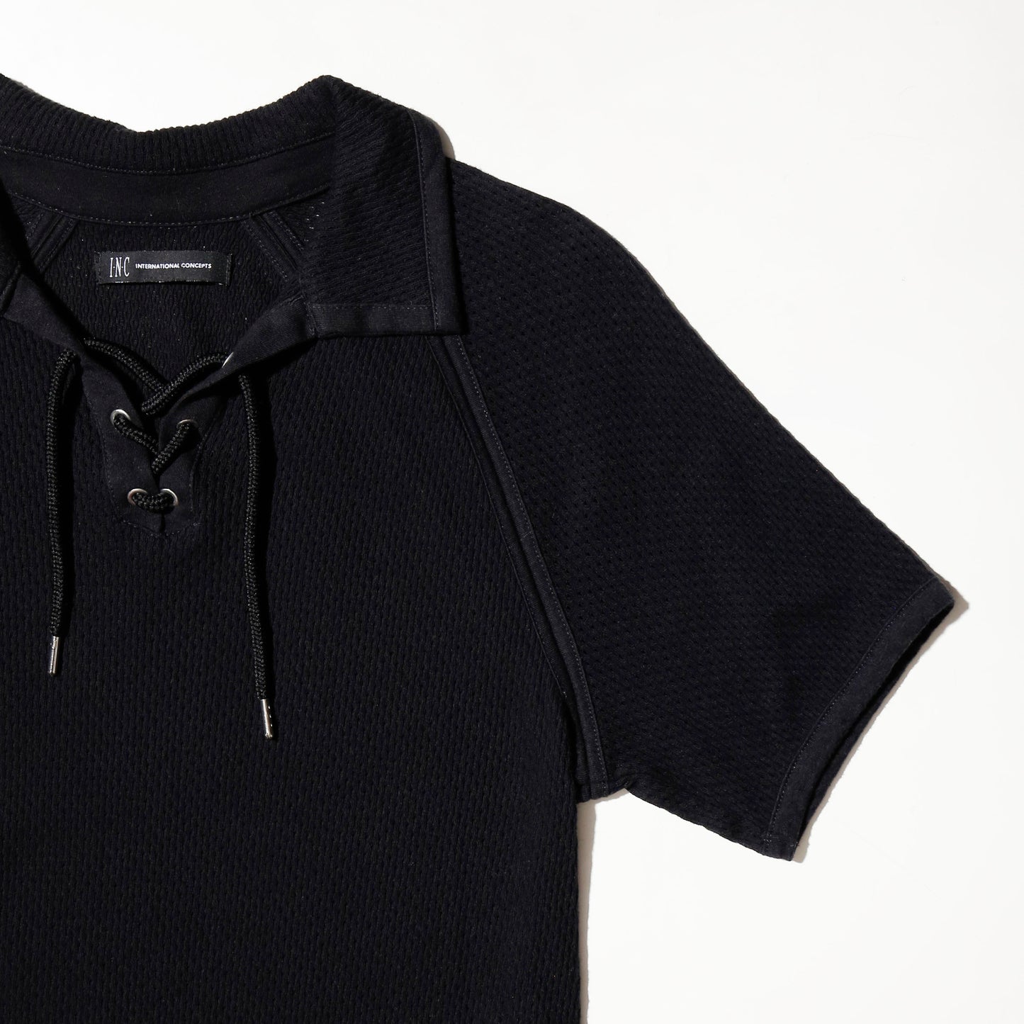 vintage lace up mesh polo h/s
