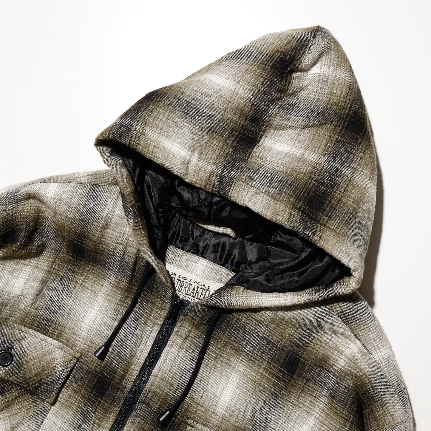 vintage ombre check hooded jacket