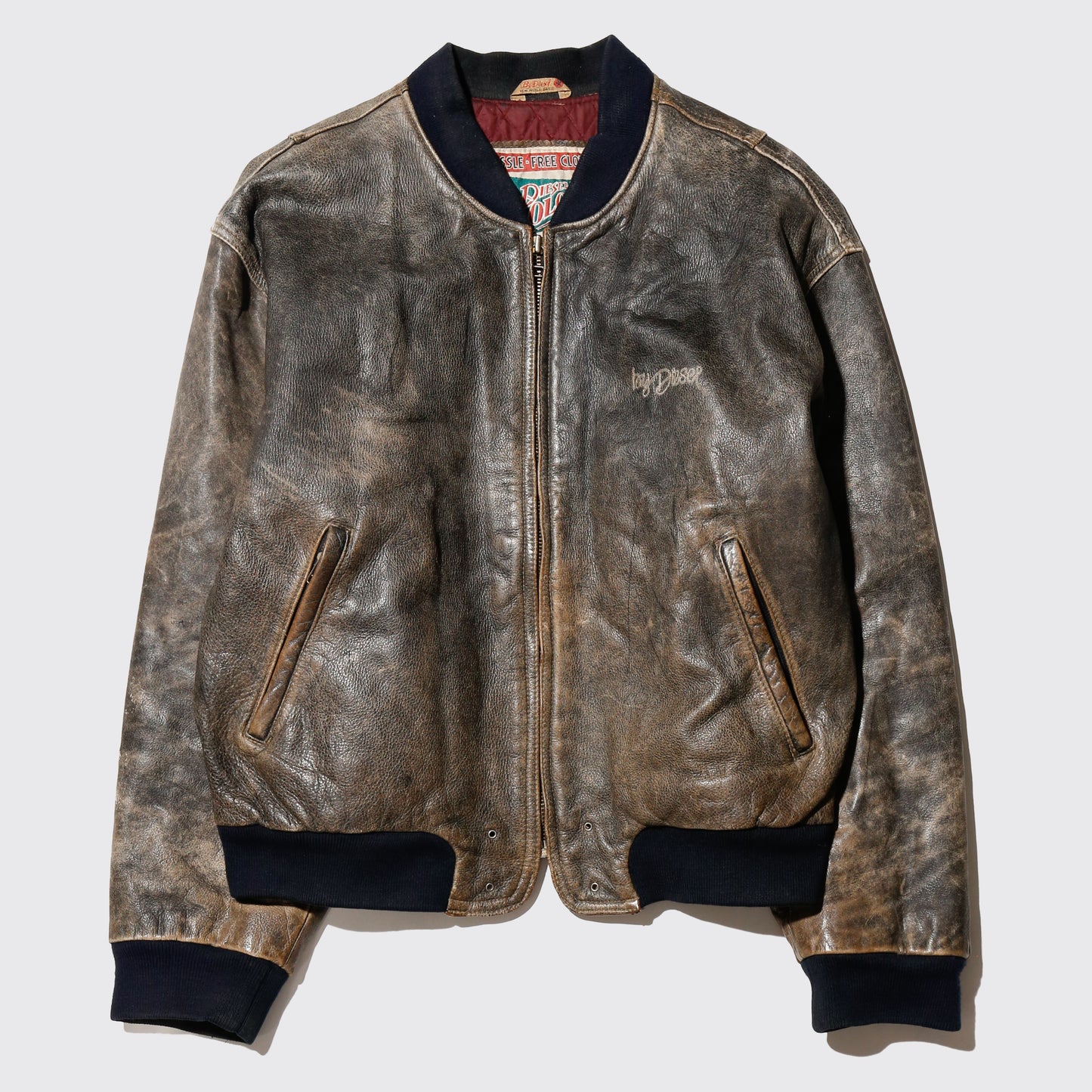 vintage fadded leather bomber jacket