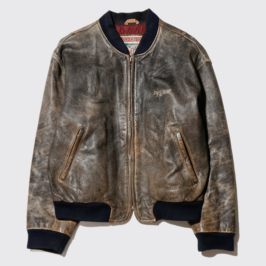 vintage fadded leather bomber jacket