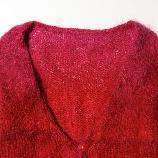 vintage raspberry hand knit mohair cardigan